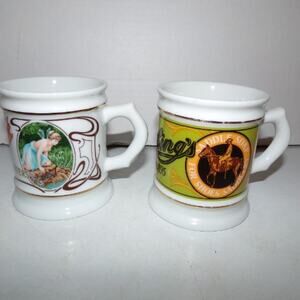 VTG FRANKLIN MINT CORNER STORE MUG SET PORCELAIN 1985 GOLD DETAILS COWBOY/LADY